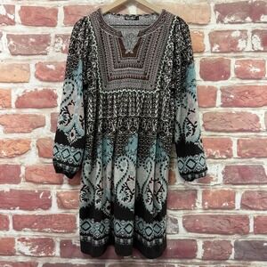 White Mark Dress Women's Large Multicolor Boho Floral Paisley Abstract Midi